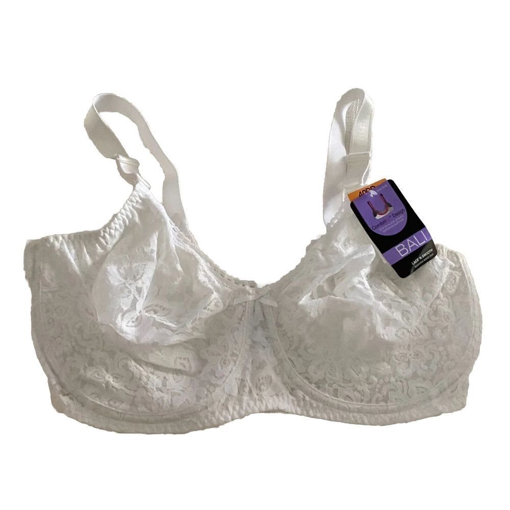 Bali Comfort U Supportive Stretch Lace Minimizer Bra White Size 40DD‎ Floral